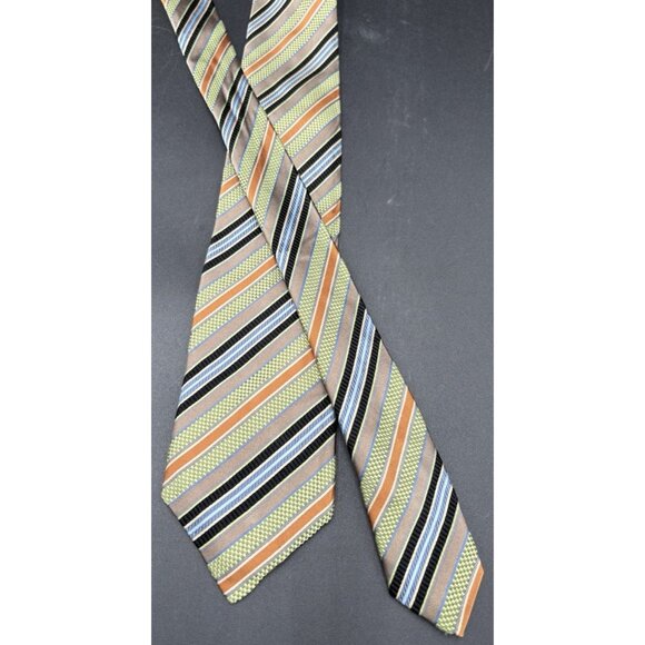 JZ Richards Boulder Men's Tie 63" Textured Striped Silk Green Blue Black USA - Picture 3 of 5